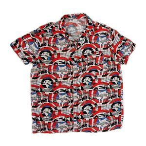 Marvel Captain America Shield Button Up Shirt Men’s XL Red Blue Star All Over